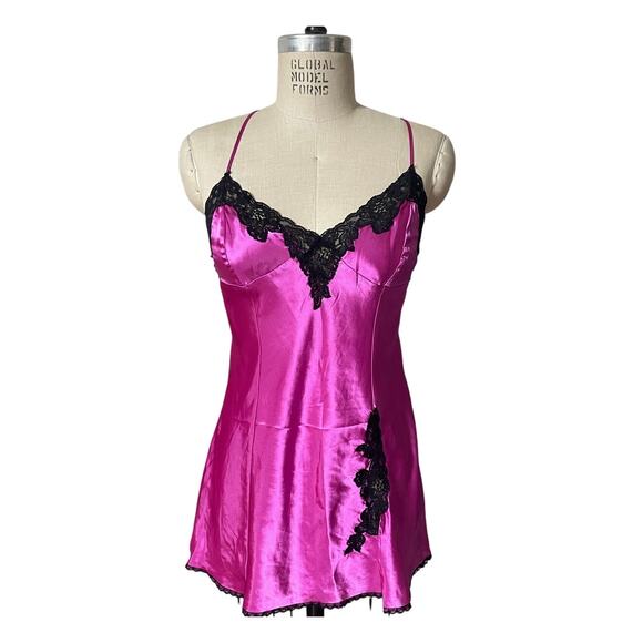 Frederick's of Hollywood Dresses & Skirts - Vintage Fredericks of Hollywood Hot Pink Fuchsia & Lace Slip Dress Size Medium